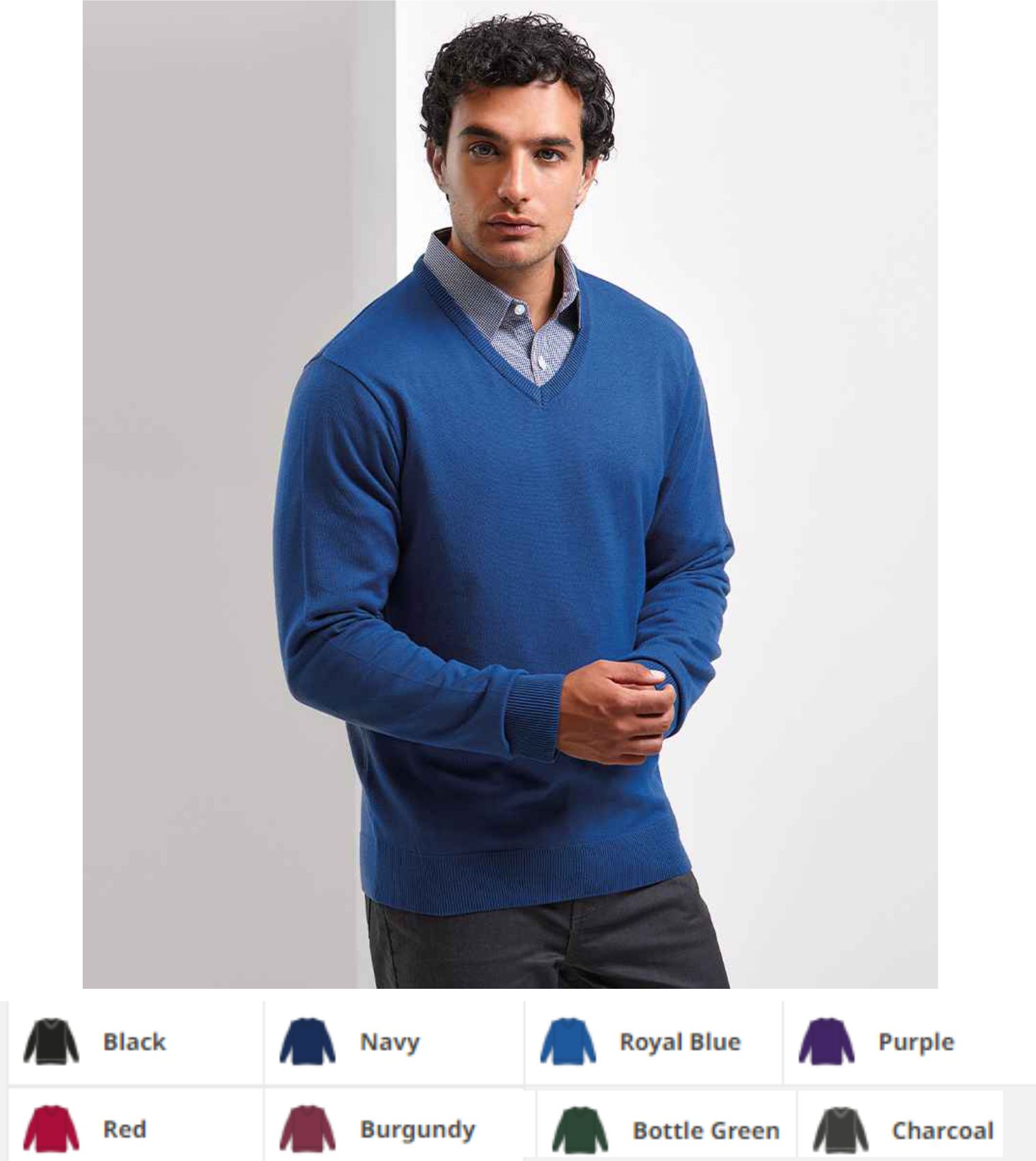PR694 Premier Knitted Cotton Acrylic V Neck Sweater - Click Image to Close